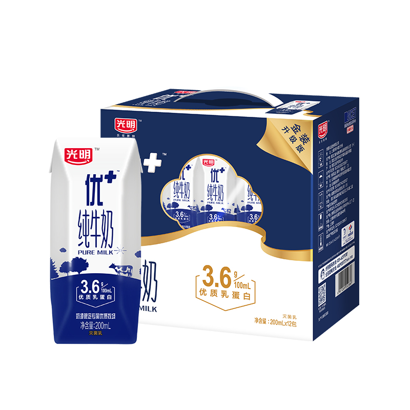 Bright 光明 优加纯牛奶200ml*12盒钻石装3.6g乳蛋白早餐奶包装随机礼盒装 44.3元