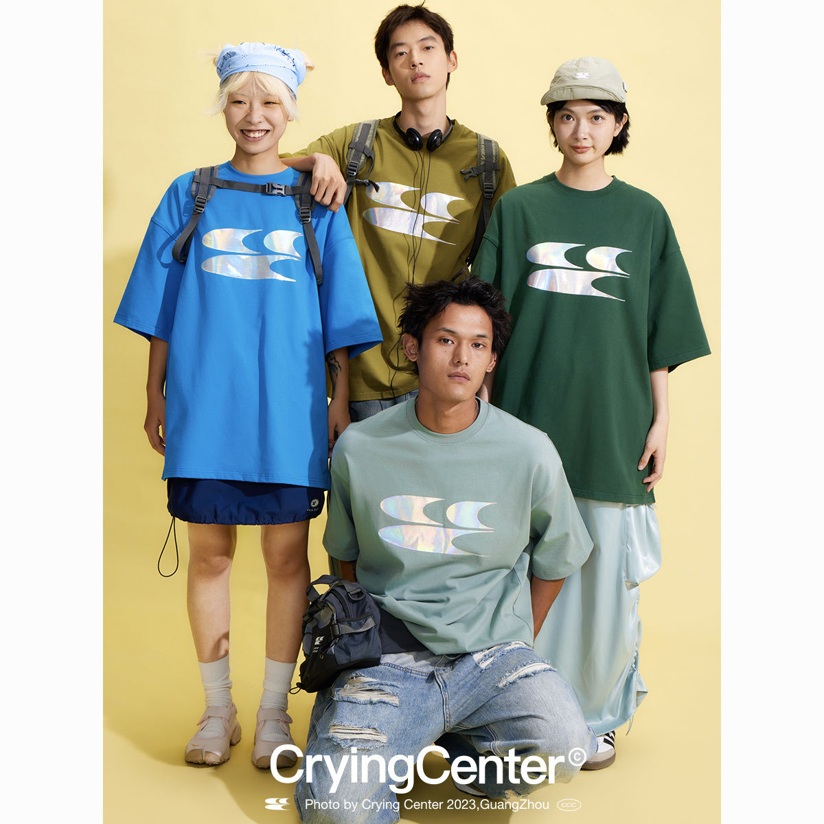 百亿补贴：CryingCenter未来金属感镭射反光经典logo短袖T恤宽松哭喊中心 55元