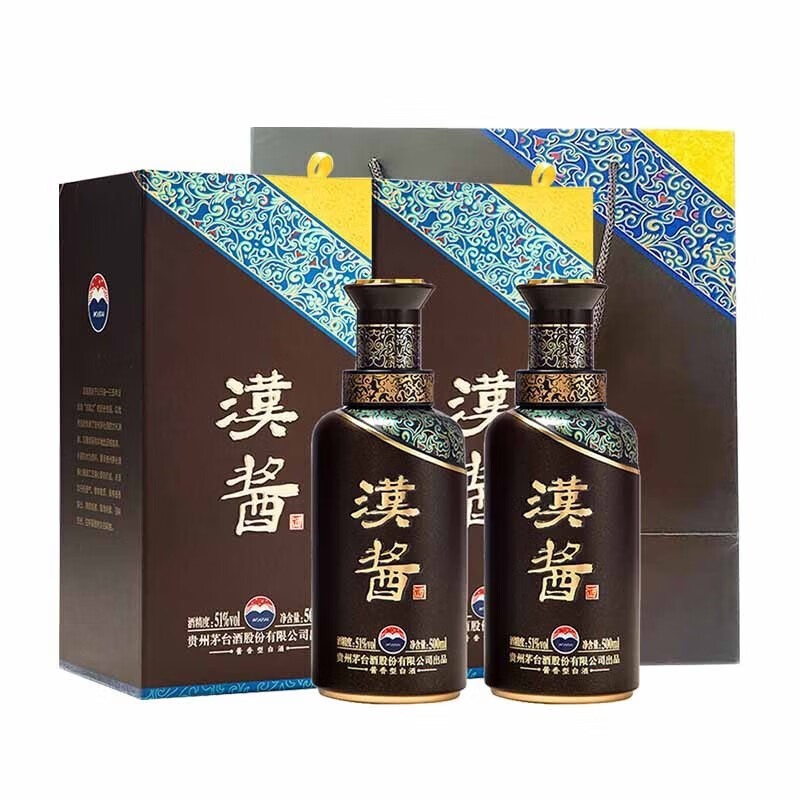 京东百亿补贴:茅台汉酱3.0 酱香型白酒 51度 500mL 2瓶 送礼袋 618元（plus会员价