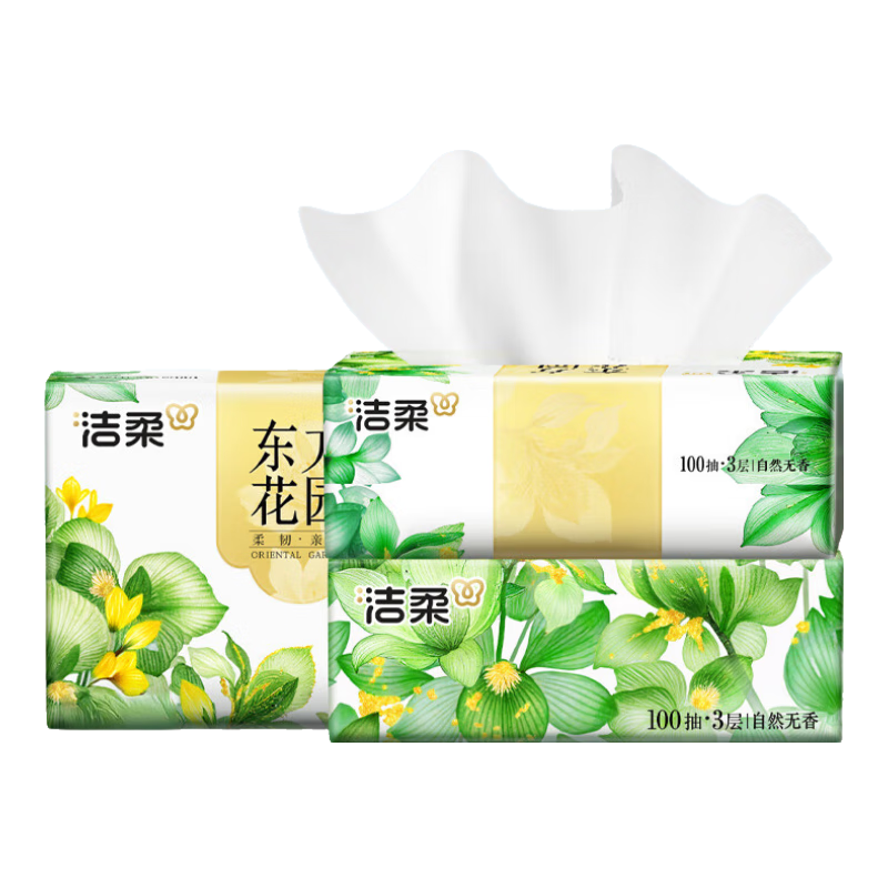 洁柔 东方花园系列抽纸 3层100抽*3包 干湿两用餐巾纸 0.99元(需领券)