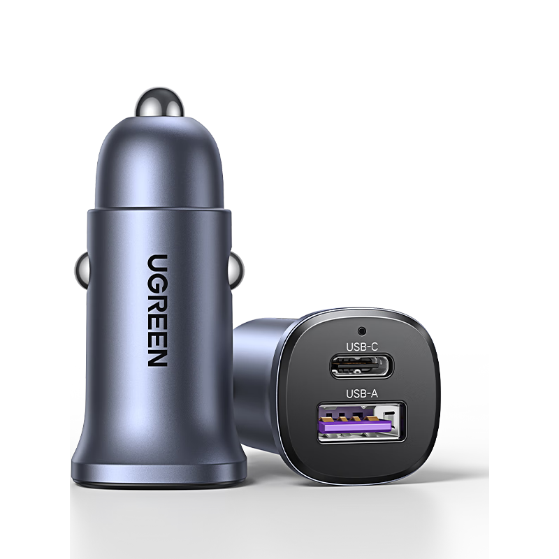 移动端、京东百亿补贴：绿联 EC305-45278 双口车载充电器 1A1C 30W 22.69元