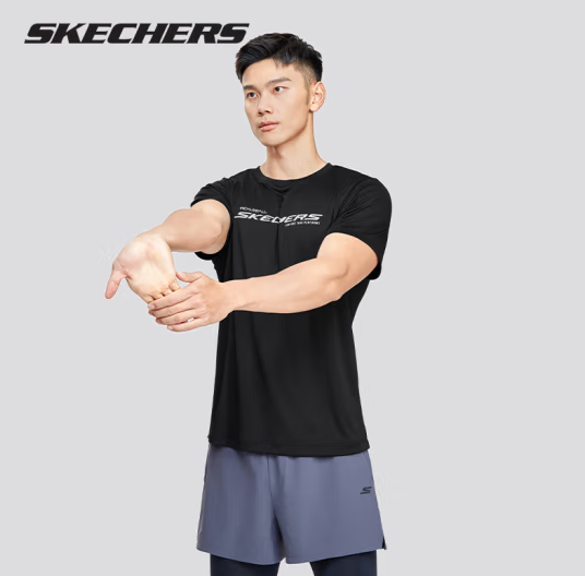 PLUS会员！SKECHERS 斯凯奇 男2024夏季速干冰丝短袖 ￥43.55