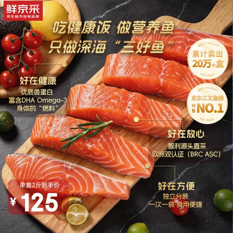 鲜京采 大西洋鲑三文鱼 1kg 119元 - 86线报