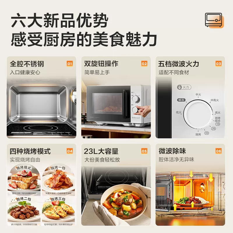 美的 c231变频机械旋钮不锈钢内胆微波炉 359.14元 - 线报酷