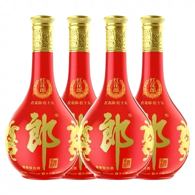 再降价、88VIP：郎酒 53度红花郎(15)酱香型高档白酒500ml*4瓶 1487.96元 （返40元