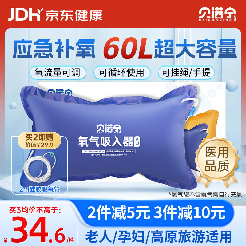 贝诺宁 医用便携氧气袋 60L 家用老人储氧包 23.4元 - 86线报