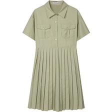 MOVBAIN 夏季新款牛油果绿工装风压皱衬衫式连衣裙女 87元