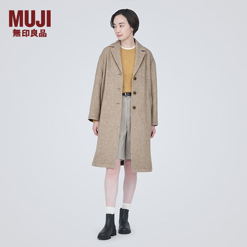 MUJI 無印良品 无印良品（MUJI）女式 羊毛混 切斯特大衣 长款外套 毛呢大衣