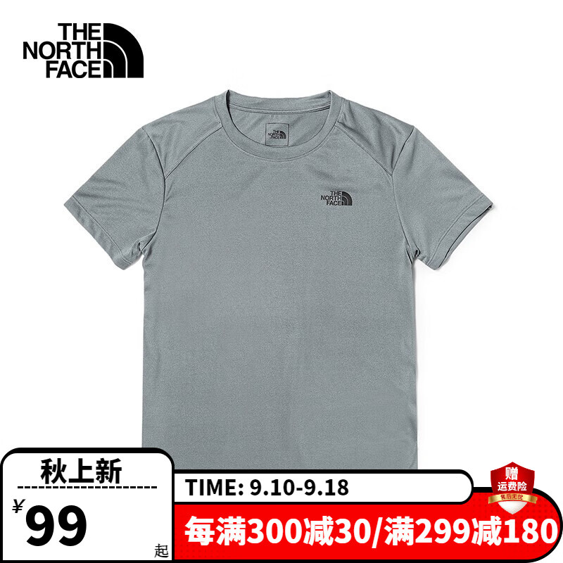 THE NORTH FACE 北面 t恤短袖男装春夏新款上衣运动户外舒适透气快干半袖 A91/灰