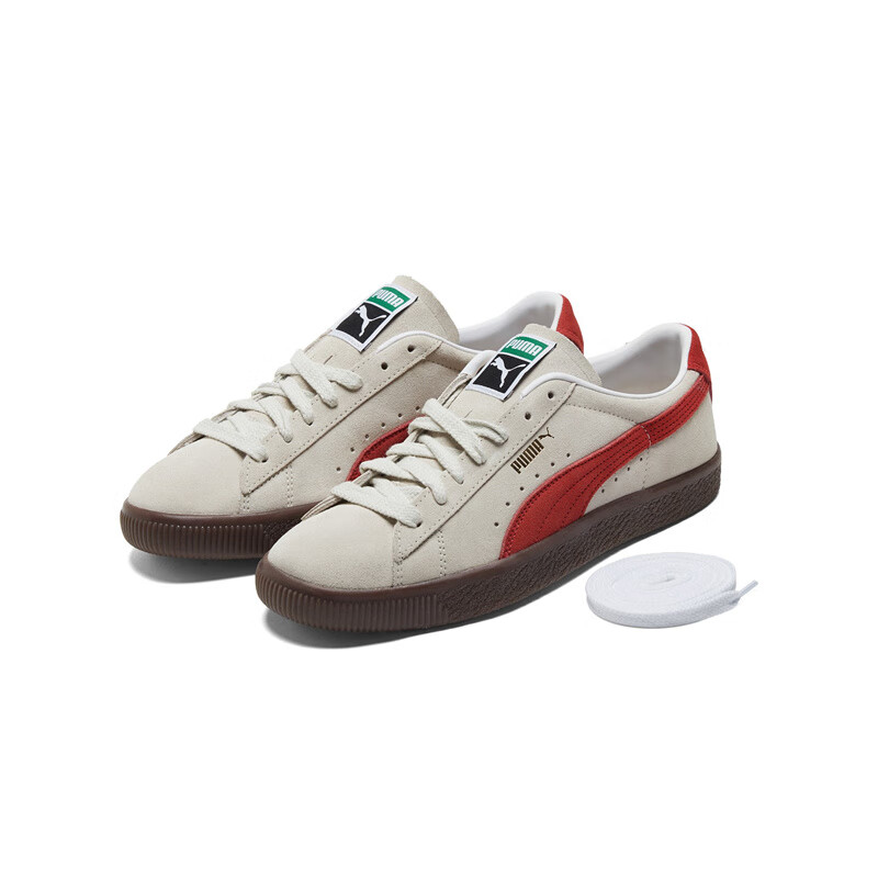 PUMA 彪马 男女同款复古休闲鞋 SUEDE VTG 374921 纯白色-酒红色-树胶色-16 41 303.15