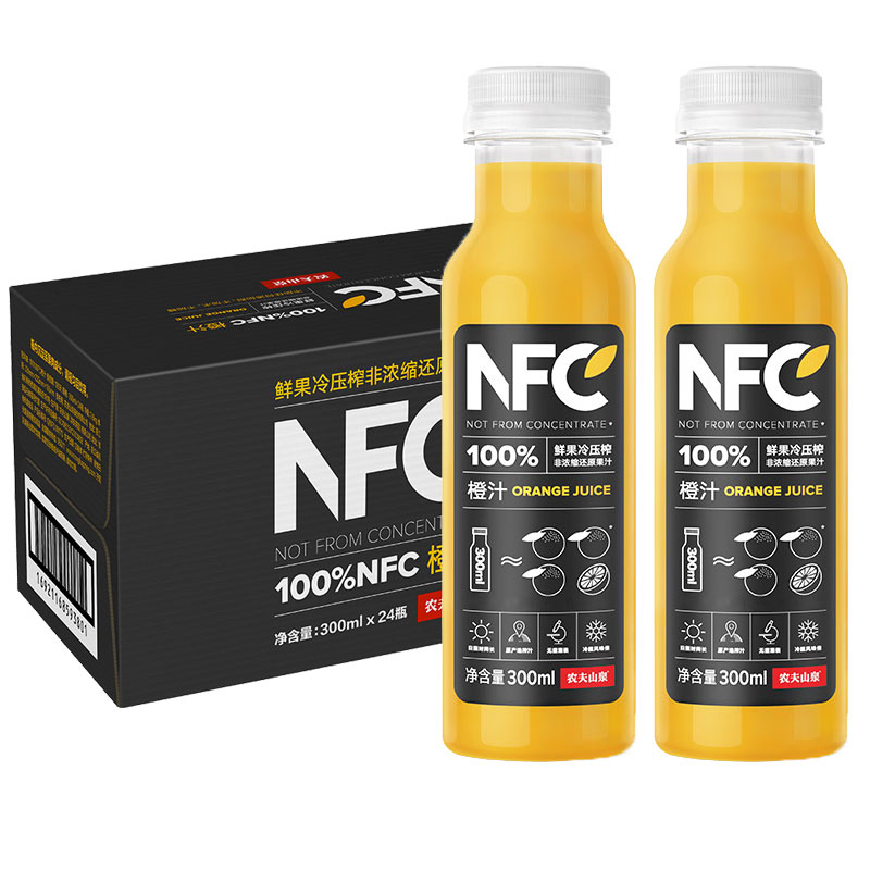 NONGFU SPRING 农夫山泉 NFC果汁橙汁芒果混合汁纯果蔬汁代餐饮料300ml24瓶装整箱