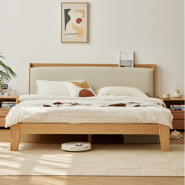 京东京造 林中梦实木床 FAS级橡木软包床头大板厚材 主卧双人床1.5×2米 1899