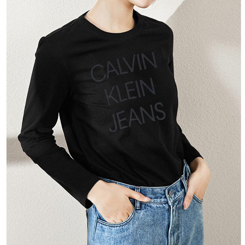 卡尔文·克莱恩 Calvin Klein 凯文克莱CK初秋新品女装圆领字母图案休闲长袖T恤