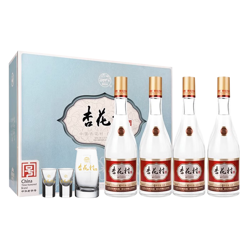 杏花村 汾酒 老字号 清香型白酒 纯粮酿制 53度 475mL 4瓶 礼盒装 167.01元（到