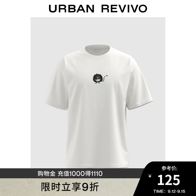 URBAN REVIVO 男士休闲减龄趣味刺绣圆领短袖 UMY440006 本白 L 119元（需用券）