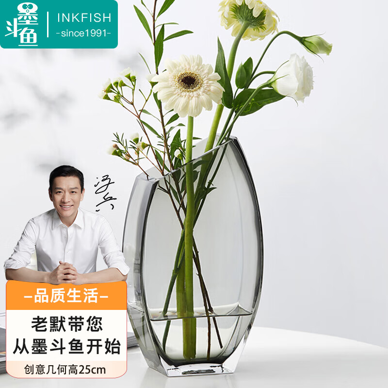 墨斗鱼 玻璃花瓶北欧风轻奢花瓶摆件富贵竹玫瑰百合桌面花器创意几何7796 6