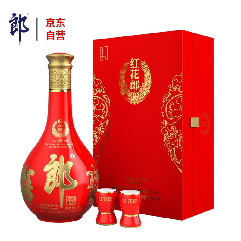 预售：郎酒 红花郎15 53度 酱香型白酒 500ml 礼盒装 455元 包邮（定金10元，可