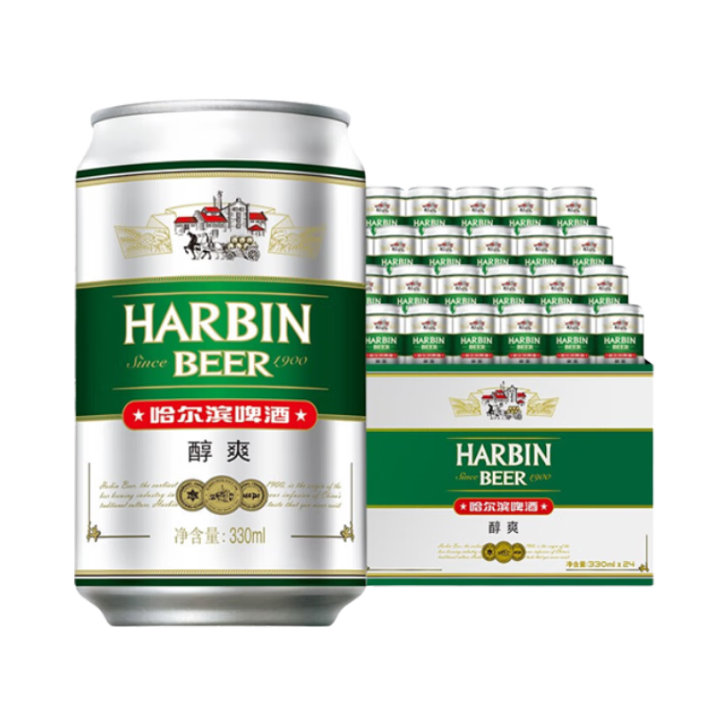 plus会员： (Harbin)哈尔滨 醇爽啤酒 330mL 24罐 整箱装*3件 99.23元包邮(需用卷，