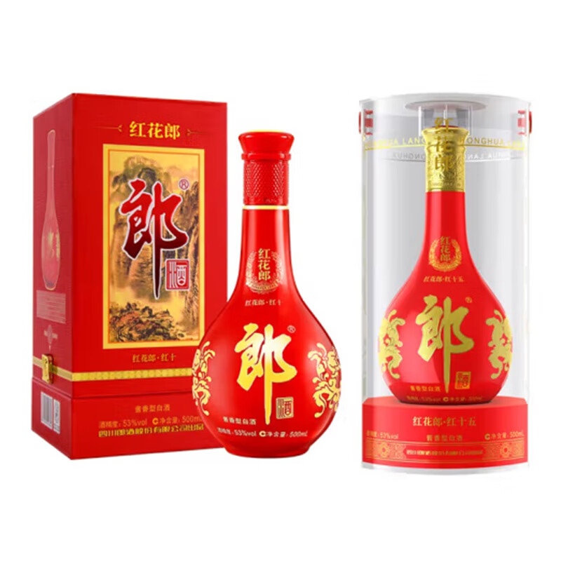 puls会员：郎酒 53度酱香 红花郎十 500ml*1瓶+红花郎十五 500mL*1瓶 663.41元（需