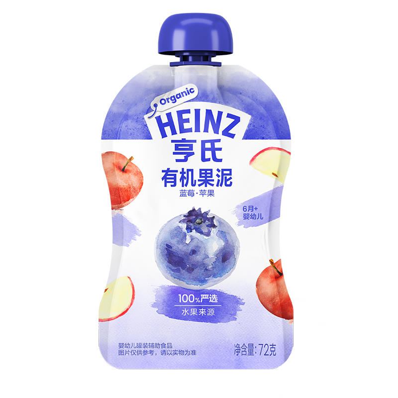 需换购：Heinz 亨氏 蓝莓苹果有机果泥 72g 6.9元包邮（实付6.91元）