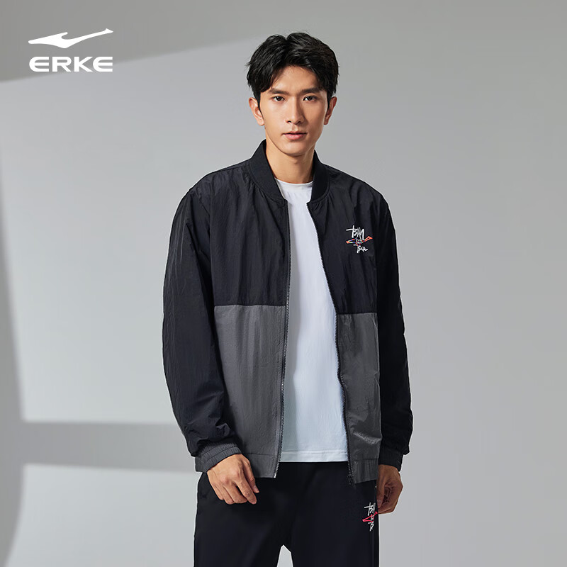 ERKE 鸿星尔克 夹克男秋冬男生外套风衣运动服男长袖 正黑 2XL 40元（需用券