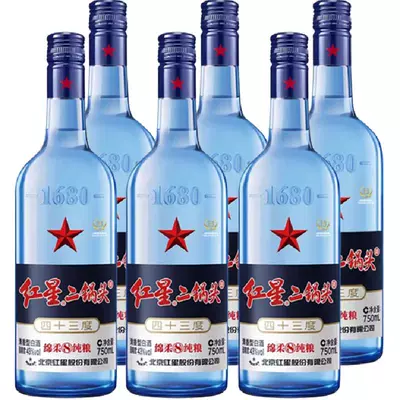 红星二锅头 蓝瓶绵柔 43度 750ml×6 清香型白酒 175.96元+33.02元淘金币