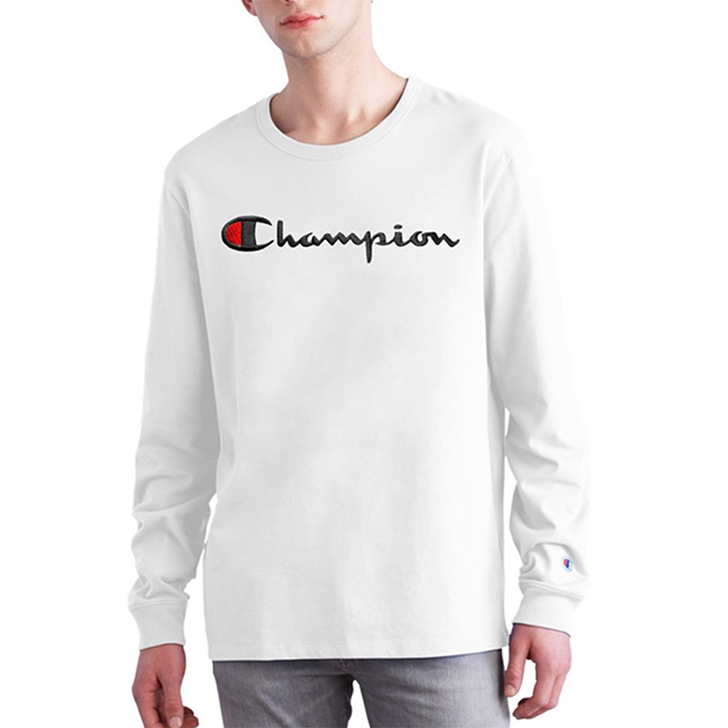 Champion 2020美版潮牌流行男士百搭纯色草写logo圆领长袖T恤 87.2元