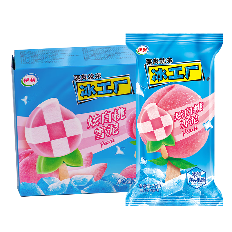 plus会员：伊利冰工厂 炫白桃雪泥味雪糕75克/支*6支*4件 36.4元（合9.1元/件）