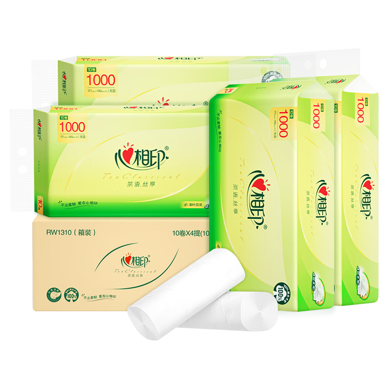 心相印 无芯卷纸 茶语丝享4层100g*40卷 纸巾 卫生纸 整箱