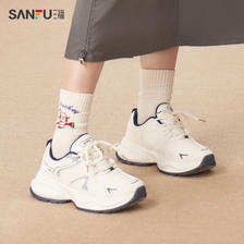 SANFU 三福 女士运动鞋新款慢跑时尚不规则线条拼色厚底百搭老爹鞋 59.22元（