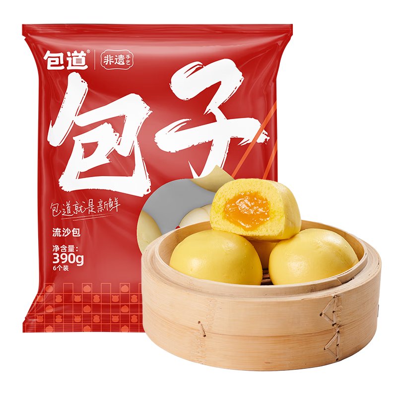 包道 鲜肉小笼包 爆汁流沙包390g/袋*6个装（任选5件） 11.4元