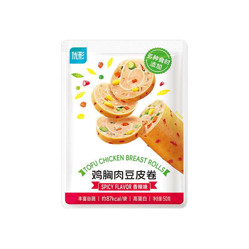 优形 任选10件 鸡胸肉豆皮卷香辣味50g*1袋 2.79元