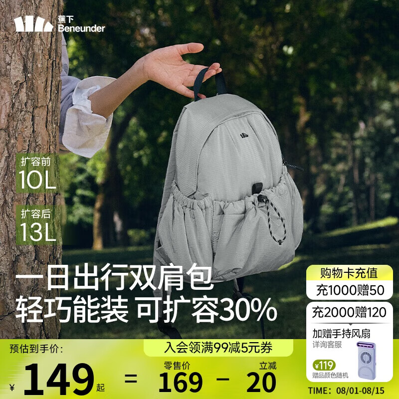 蕉下 双肩包出游背包旅行包包女包度假登山包男小背包大容量轻便扩容灰 11