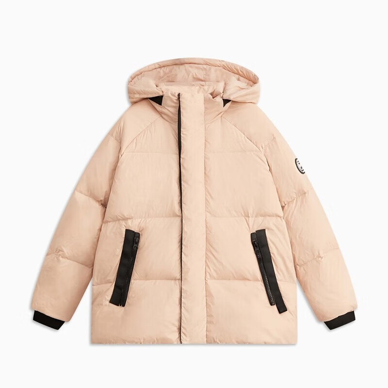 马骑顿 童装 户外风撞色拼接羽绒服 藕粉色 140 233元（需用券）