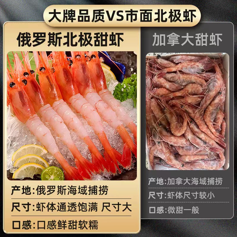 首鲜道 俄罗斯甜虾刺身北极甜虾即食鲜活海鲜水产鲜活生吃1kg 97.25元
