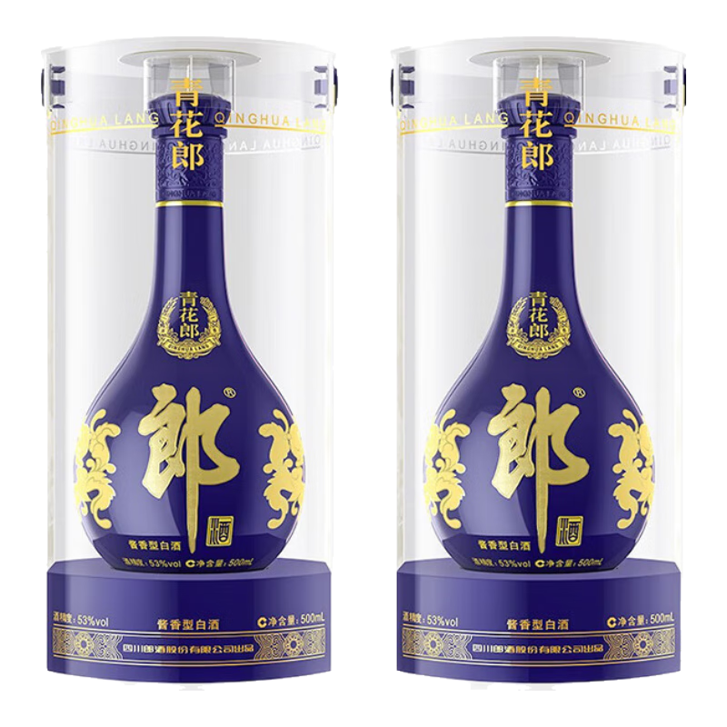 plus会员、京东百亿补贴:郎酒 青花郎 酱香型高度白酒 53度 500ml*2瓶（年份随