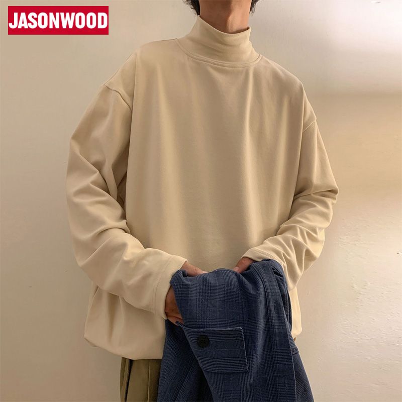 JASONWOOD 坚持我的 秋冬新款打底衫男士长袖t恤内搭上衣服加绒款中领半高领 