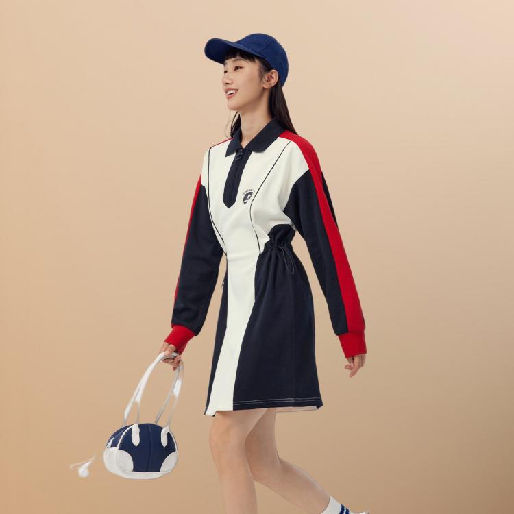 Semir 森马 宽松潮酷复古小心机显瘦拼色polo裙时尚针织连衣裙女 60.99元