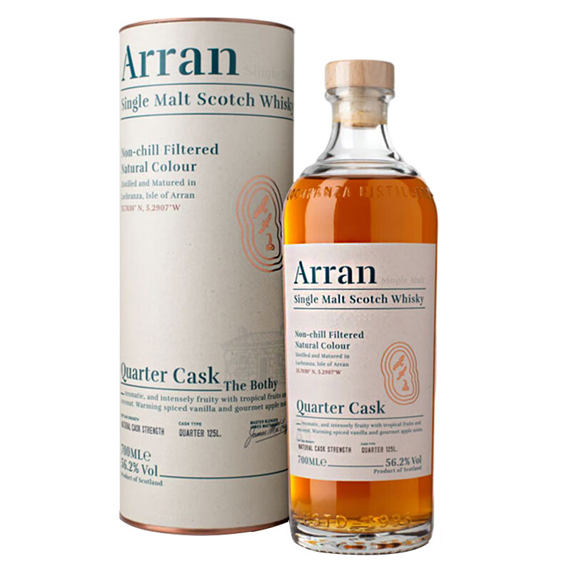 艾伦 Arran 四分之一原桶度强 单一麦芽 苏格兰威士忌 56.2%vol 700ml 291.05元(需用券)
