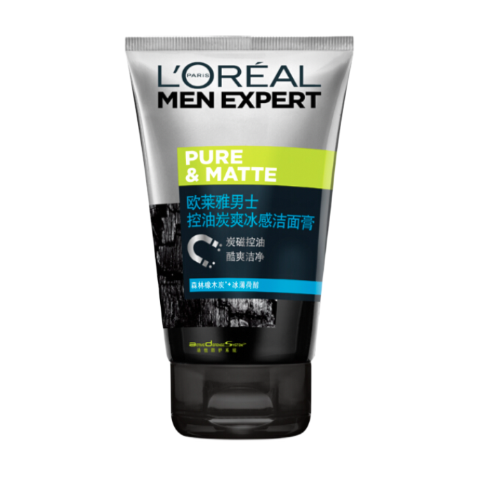 L'OREAL PARIS 男士控油炭爽冰感洁面膏 100ml 38.9元