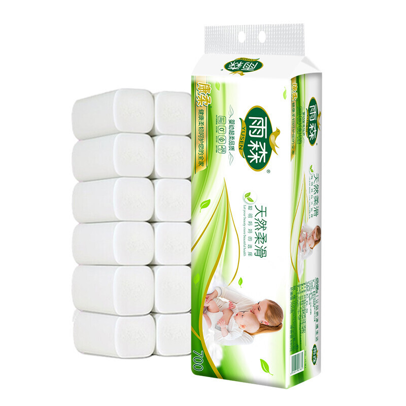 yusen 雨森 无芯卷纸天然柔滑6层700g/12小卷家用卫生纸厕所纸巾实心 9元