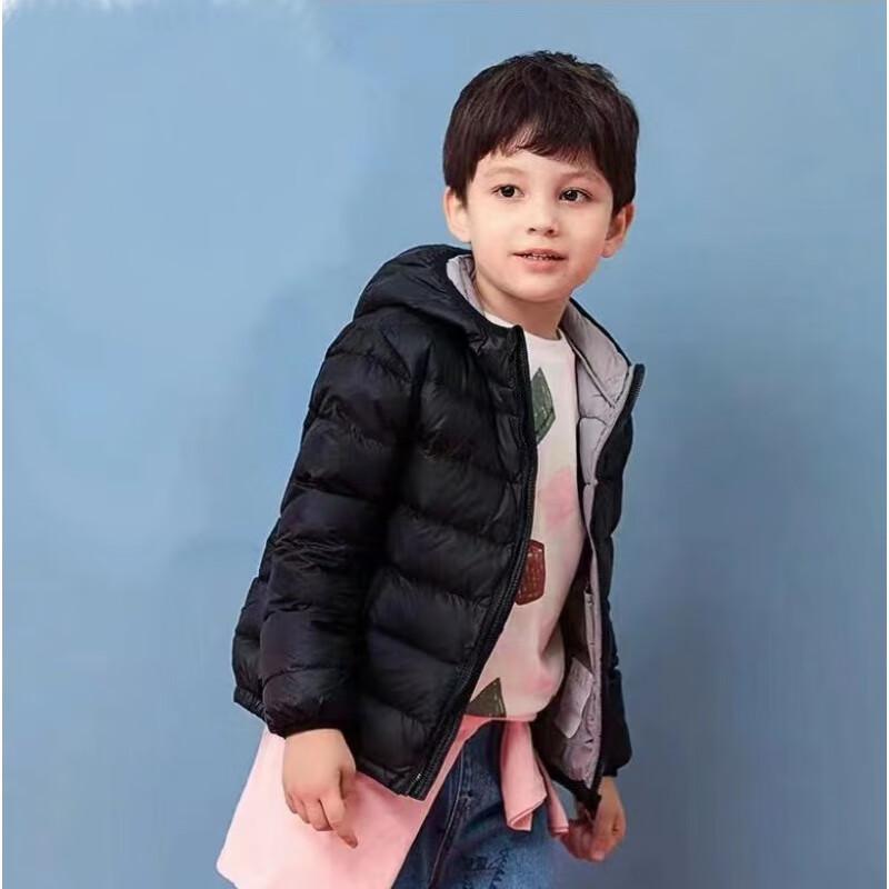HELLO YING 温小影 儿童轻薄款羽绒服短款外套 经典黑+收纳袋 120cm 84元（需用