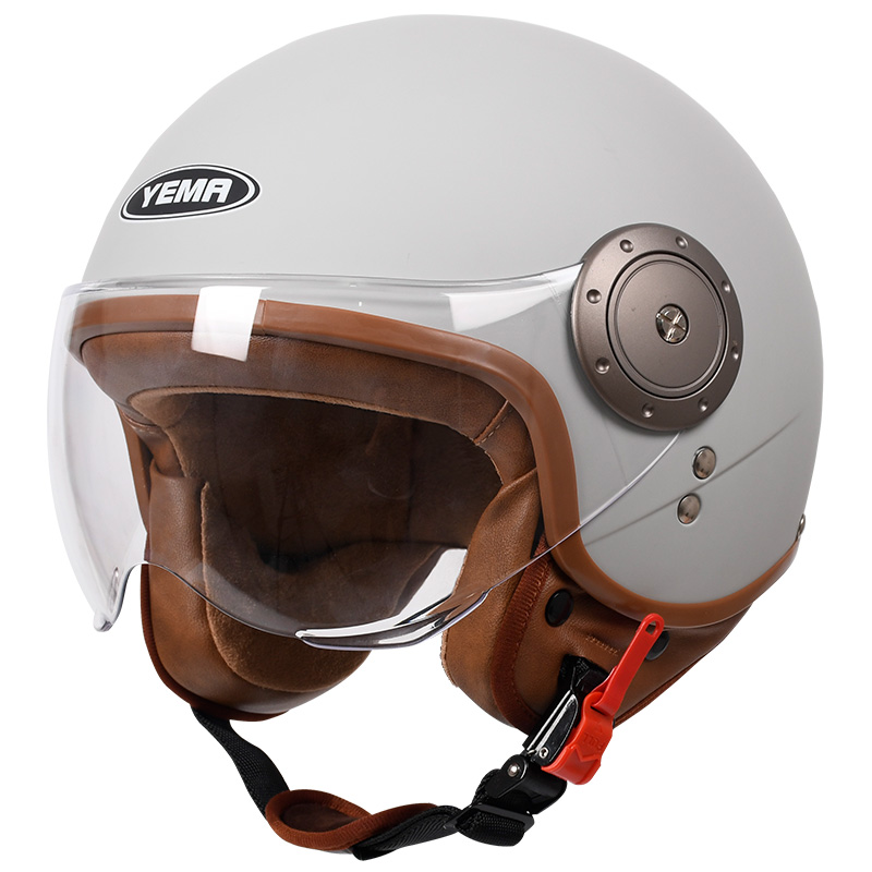 YEMA 野马 3C认证野马电动车头盔男女四季通用冬季复古摩托全盔灰安全帽半