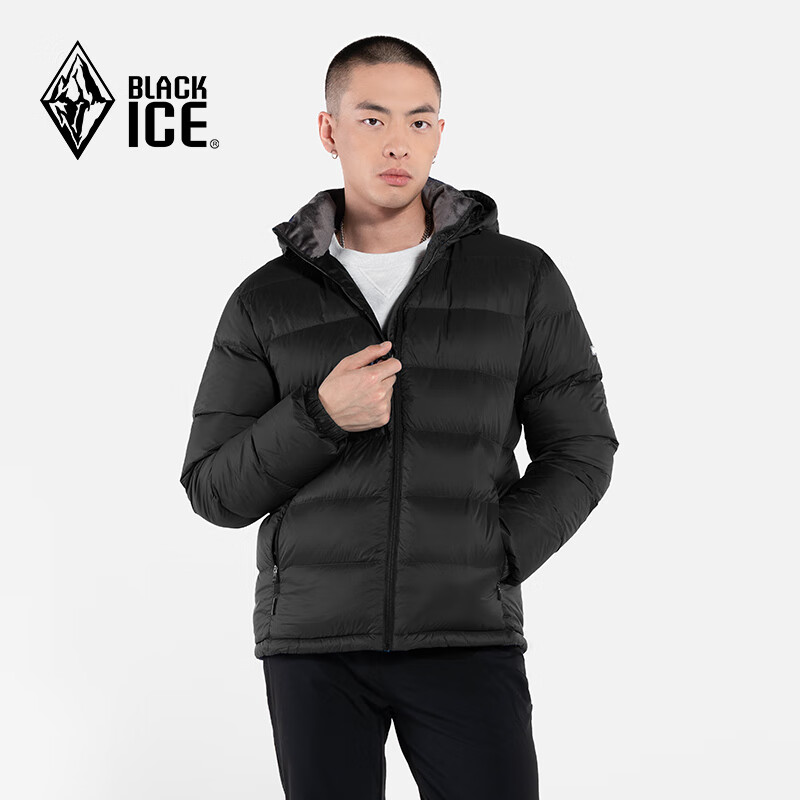 BLACKICE 24休闲保暖连帽羽绒服户外轻量可脱卸帽男款羽绒外套 哑黑 XL 399元