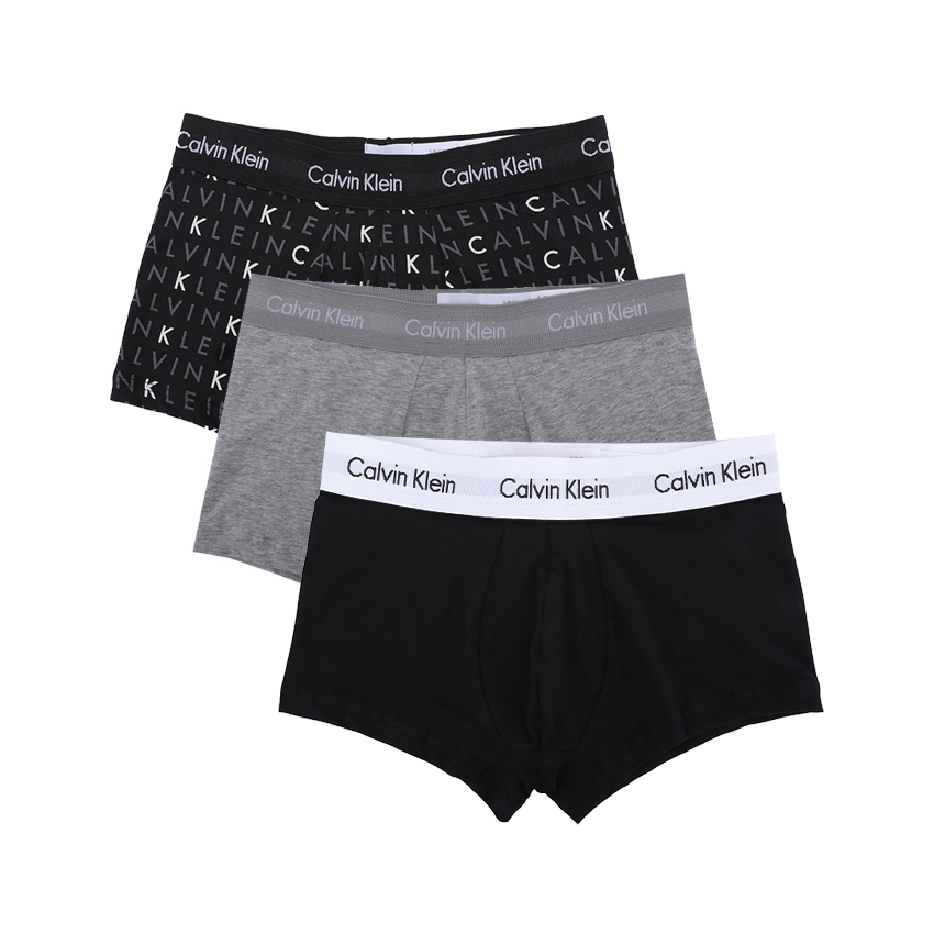 Calvin Klein 男士平角内裤 U2664G/U2664D 潮奢腰边字母提花徽标 透气弹性 黑+灰+
