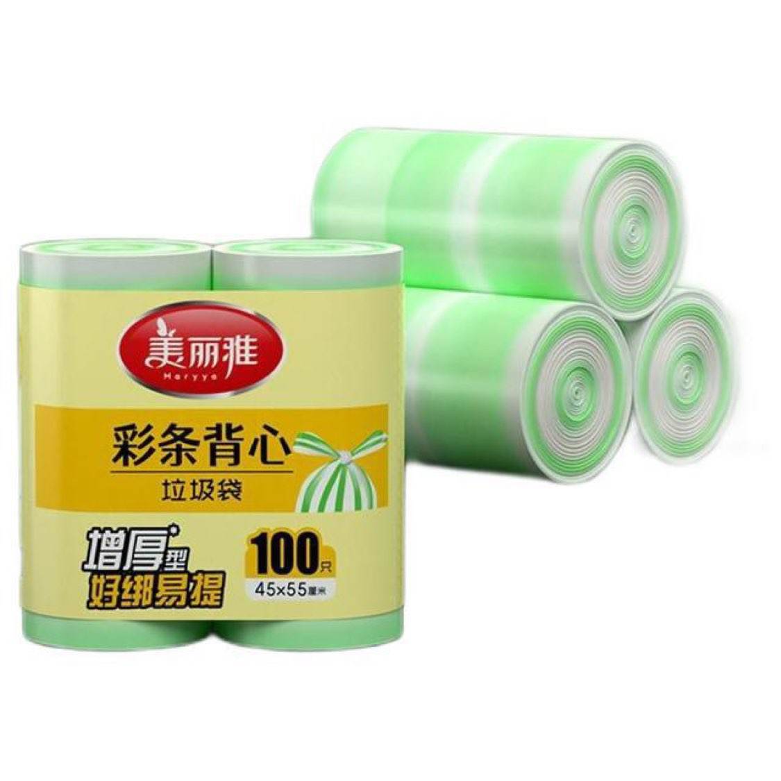 微信端:美丽雅 彩条背心垃圾袋 45*55cm*100只 6.8元(每件3.4元)