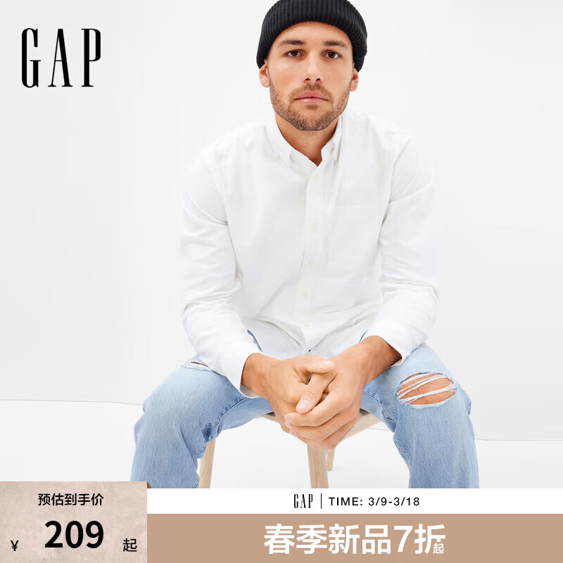 Gap 男装 低价促销！纯棉翻领衬衫 美版422488 白色 ￥77.65