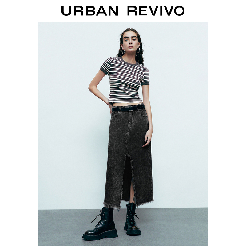 URBAN REVIVO UR2024夏季新款女装开衩腰带牛仔半裙UWV840163 186.48元（需买3件，共5