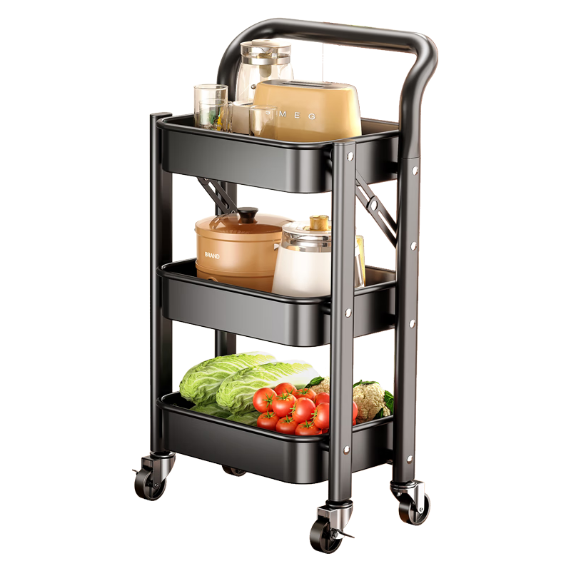 四季沐歌 免安装厨房置物落地架移动小推车零食收纳架锅架蔬菜架多层储物