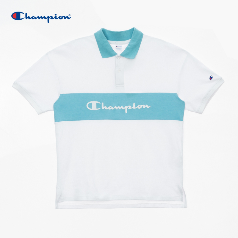 Champion 冠军T恤2021新款拼接短袖Polo领纯棉潮流粉红色T恤无性别 C3-R336 白色 S 172元